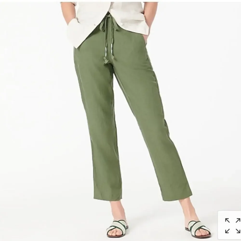 J. Crew Pants Womens XS Tall Green Seaside Linen Blend Drawstring Casual Travel
